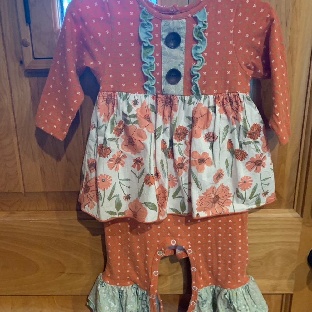 12m RicRac and Ruffles skirted romper